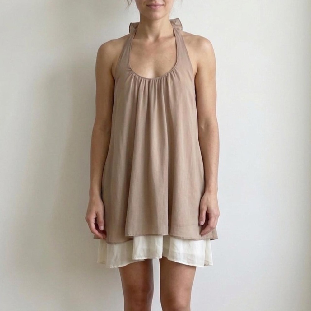 Tiny Tilli Taupe Halter Ruffle Mini Dress Size Small